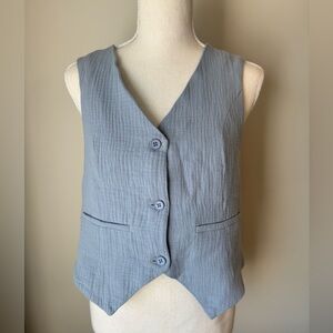 Le Lis Powder Blue Cotton Button-Up Vest NWT Size Small
